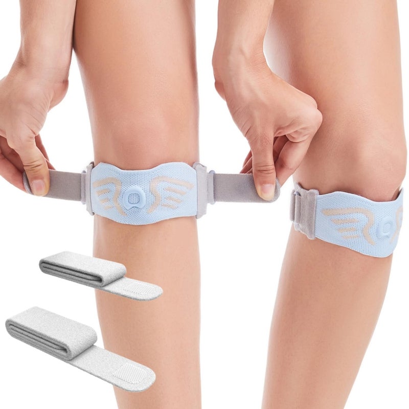 aoFIT 2 Pack Patella Knee Strap Band for Knee Pain Knee Support Patella Stabilizer Braces Tendon Ergonomic Silicone Pad with 2 adjustable straps one long one short
